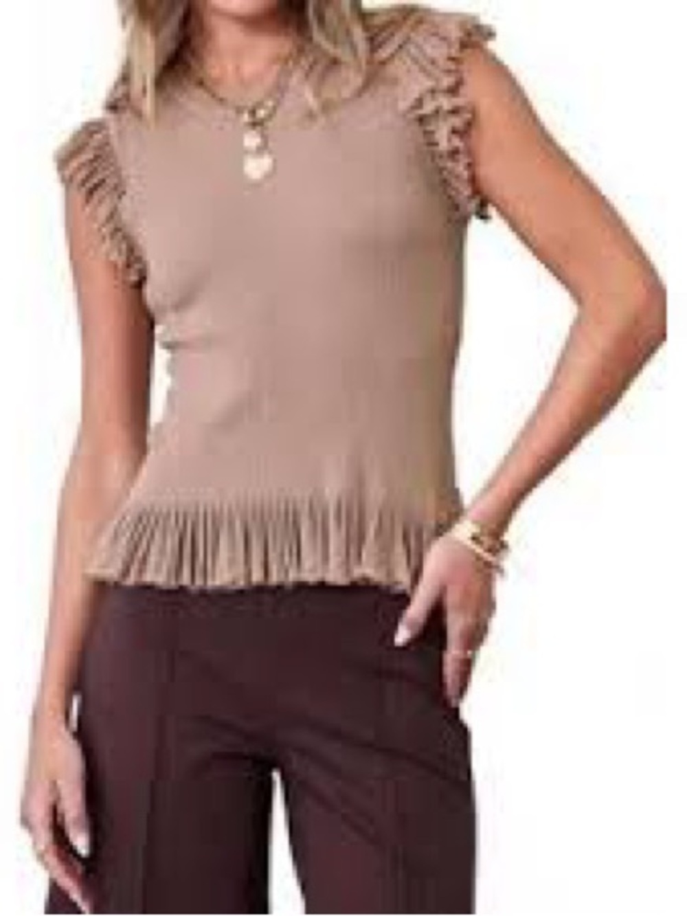 New Current Air Ribbed Knit Top in Taupe Tan